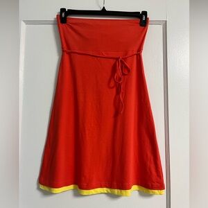 Strapless Sundress Orange Red with Yellow trim size small